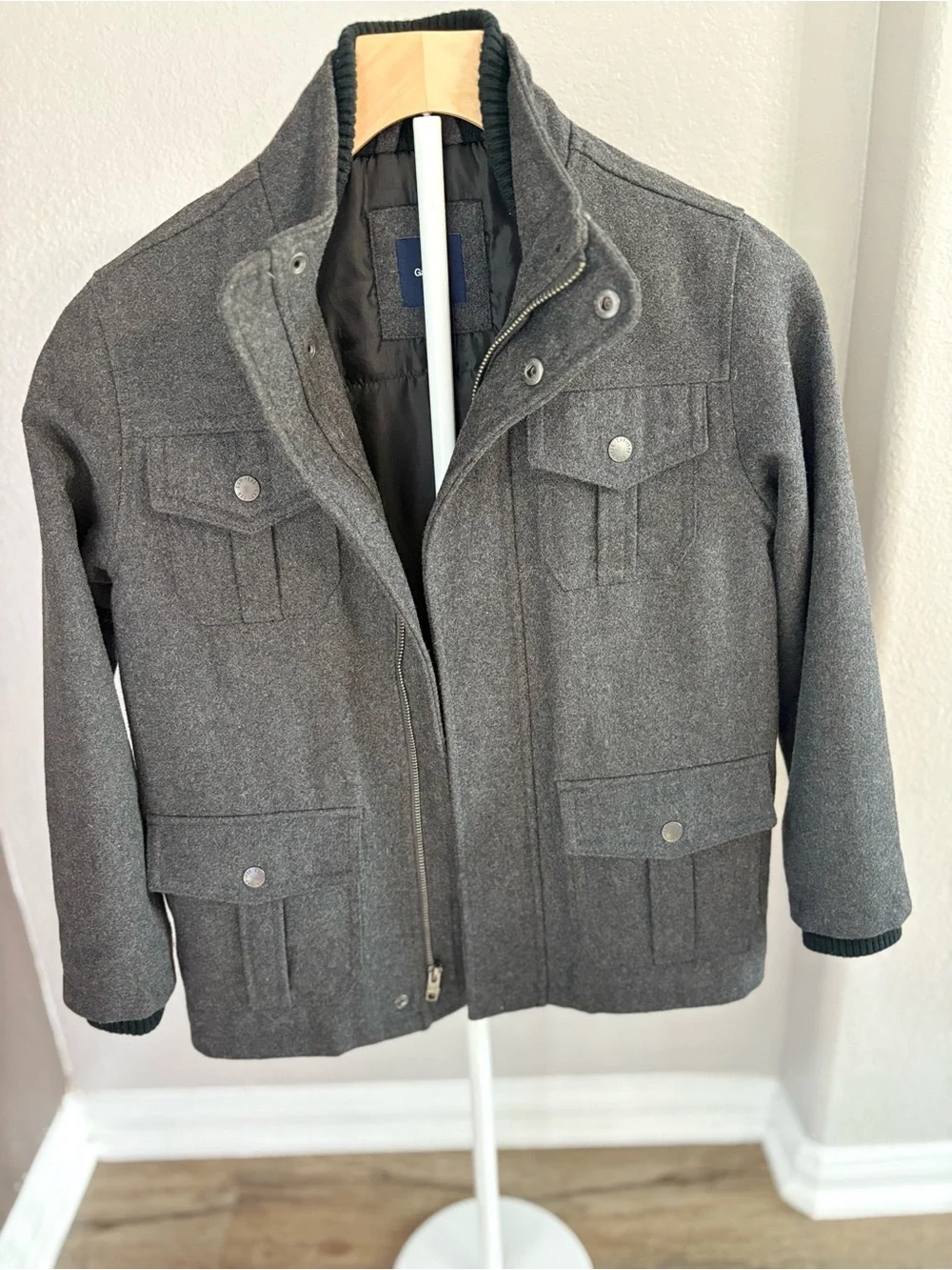 GAP Gray Boys' Pea Coat with Snap Pockets